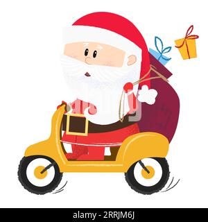 Père Noël moderne à cheval sur scooter Illustration de Vecteur