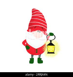 Mignon nain barbu tenant la lanterne Illustration de Vecteur
