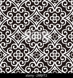 Modèle sans couture avec des motifs folkloriques en noir et blanc Banque D'Images