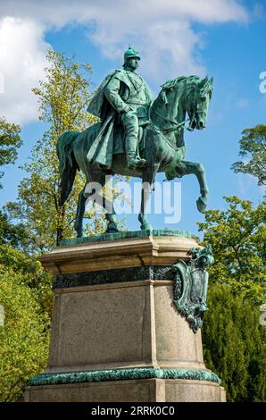 Statue équestre, duc Ernst II Saxe-Cobourg et duc de Gotha de 1844 à 1893, Cobourg, Allemagne Banque D'Images