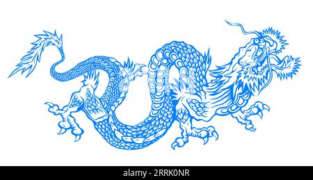Illustration vectorielle d'un dragon bleu chinois. Tatouage de dragon asiatique bleu. Illustration de Vecteur
