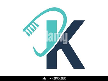 Lettre initiale K logo dentaire combiner avec le symbole brosse à dents. Modèle vectoriel de conceptions de logo de soins dentaires Illustration de Vecteur