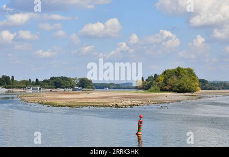 220818 -- BERLIN, 18 août 2022 -- la photo prise le 16 août 2022 montre le Rhin à Ruedesheim, Allemagne. Le niveau de l'eau du Rhin a baissé en raison de la température élevée et de la sécheresse. ALLEMAGNE-RHIN-NIVEAU D'EAU RenxPengfei PUBLICATIONxNOTxINxCHN Banque D'Images