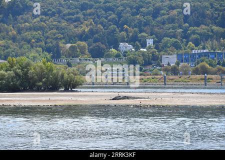 220818 -- BERLIN, 18 août 2022 -- la photo prise le 16 août 2022 montre le Rhin à Ruedesheim, Allemagne. Le niveau de l'eau du Rhin a baissé en raison de la température élevée et de la sécheresse. ALLEMAGNE-RHIN-NIVEAU D'EAU RenxPengfei PUBLICATIONxNOTxINxCHN Banque D'Images
