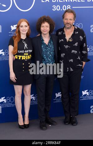 Jessica Chastain, Michel Franco und Peter Sarsgaard beim Photocall zum Kinofilm 'Memory' auf der Biennale di Venezia 2023 / 80. Internationale Filmfestspiele von Venedig im Palazzo del Casino. Venedig, 08.09.2013 Banque D'Images