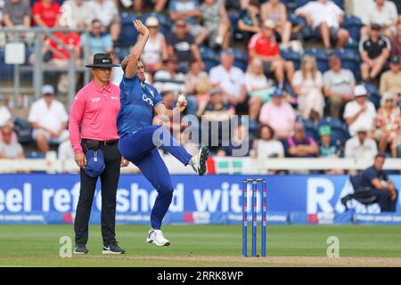 Cardiff, Royaume-Uni. 08 septembre 2023. David Willey, Angleterre, bowling Angleterre et Nouvelle-Zélande à Sophia Gardens, Cardiff, Royaume-Uni, le 8 septembre 2023. Photo de Stuart Leggett. Usage éditorial uniquement, licence requise pour un usage commercial. Aucune utilisation dans les Paris, les jeux ou les publications d'un seul club/ligue/joueur. Crédit : UK Sports pics Ltd/Alamy Live News Banque D'Images