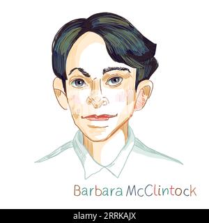 Barbara McClintock crayon de couleur portrait éclos sur fond blanc.scientifique américain et cytogénétique qui a reçu le Prix Nobel 1983 en P. Banque D'Images