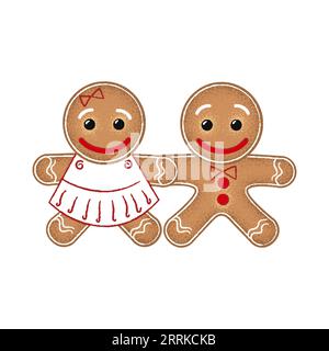 Couple de pain d'épice tenant la main Illustration de Vecteur