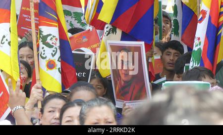 New Delhi, Inde. 08 septembre 2023. Les membres de la communauté tibétaine protestent contre l'occupation supposée du Tibet par la Chine, avant le sommet du G20 à New Delhi, en Inde, le 8 septembre 2023. Photo du Tibetan Youth Congress (TYC)/ crédit : UPI/Alamy Live News Banque D'Images