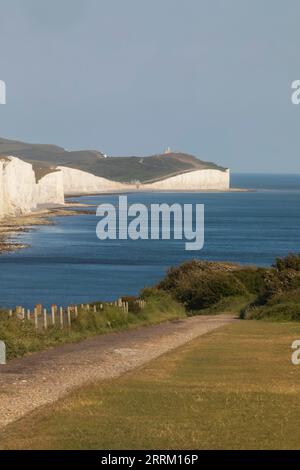 Angleterre, Sussex, East Sussex, Eastbourne, vue sur les falaises des Seven Sisters et le littoral depuis Seaford Head Banque D'Images