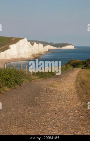 Angleterre, Sussex, East Sussex, Eastbourne, vue sur les falaises des Seven Sisters et le littoral depuis Seaford Head Banque D'Images