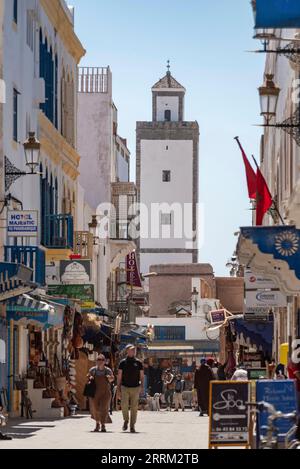 Allée idyllique dans la médina d'Essaouira, au Maroc Banque D'Images