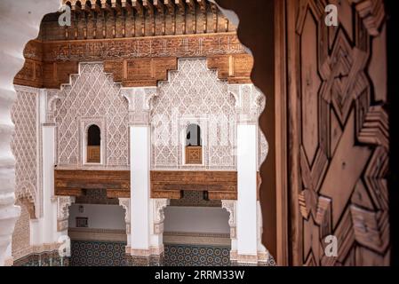 Marrakech, Maroc, célèbre Madrassa Ben Youssef dans la médina de Marrakech Banque D'Images