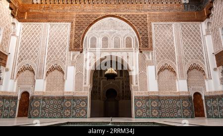 Marrakech, Maroc, célèbre Madrassa Ben Youssef dans la médina de Marrakech Banque D'Images