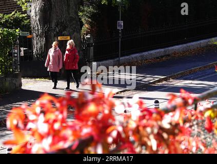 221009 -- STOCKHOLM, le 9 octobre 2022 -- des gens marchent dans une rue de Stockholm, Suède, le 8 octobre 2022. SUÈDE-STOCKHOLM-PAYSAGE-AUTOMNE RenxPengfei PUBLICATIONxNOTxINxCHN Banque D'Images