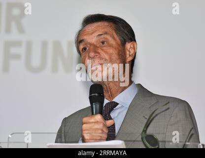 Milan, Italie. 08 septembre 2023. Milan, Italie Conférence de presse de la Fondation Feltrinelli de Healthy Lungs for Life, la campagne mondiale de sensibilisation sur l'importance de la santé pulmonaire, promue par ELF (European Lung Foundation) en collaboration avec ERS (European Respiratory Society). Sur la photo:Attilio Fontana Président de la région Lombardie crédit : Agence photo indépendante/Alamy Live News Banque D'Images