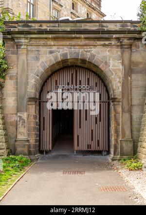 Entrée à l'attraction Robin Hood aventures au château de Nottingham, Royaume-Uni. Banque D'Images