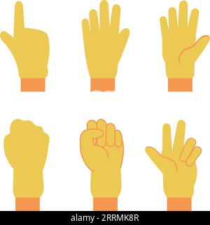 Mouvements de la main jaune définis. Différentes positions de doigts isolées sur fond blanc Illustration de Vecteur