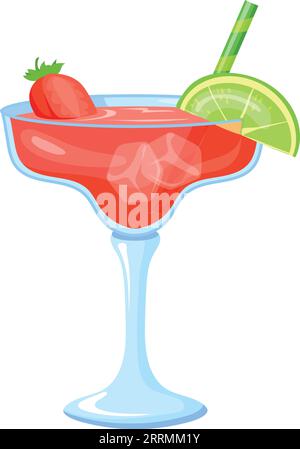 Icône de dessin animé de limonade fraise. Boisson de cocktail fraîche isolée sur fond blanc Illustration de Vecteur