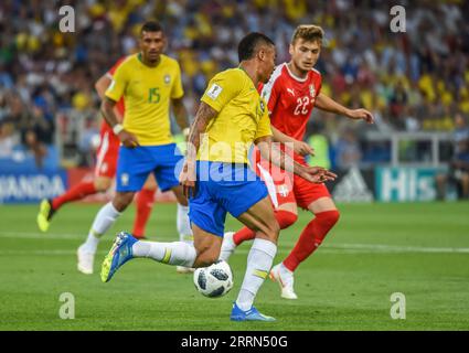 Moscou, Russie - 27 juin 2018. L'attaquant de l'équipe nationale de football du Brésil Gabriel Jesus en action lors du match de la coupe du monde de la FIFA 2018 Serbie vs Brésil (0-2) Banque D'Images