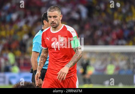 Moscou, Russie - 27 juin 2018. Le centre-back de l'équipe nationale de Serbie Aleksandar Kolarov lors du match de la coupe du monde de la FIFA 2018 Serbie vs Brésil (0-2) Banque D'Images