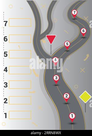 route et fourche symbolisant le mouvement vers l'avant, des infographies et des inscriptions Illustration de Vecteur