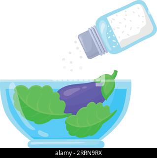 Sel versant sur les légumes dans un bol en verre. Icône de couleur de cuisson isolée sur fond blanc Illustration de Vecteur