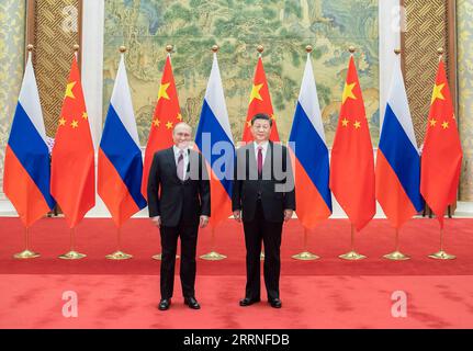 230109 -- PÉKIN, le 9 janvier 2023 -- le président chinois Xi Jinping s'entretient avec le président russe Vladimir Poutine au Diaoyutai State Guesthouse à Pékin, capitale de la Chine, le 4 février 2022. XINHUA-PHOTOS DE L'ANNÉE 2022-LEADER CHINOIS LIXTAO PUBLICATIONXNOTXINXCHN Banque D'Images