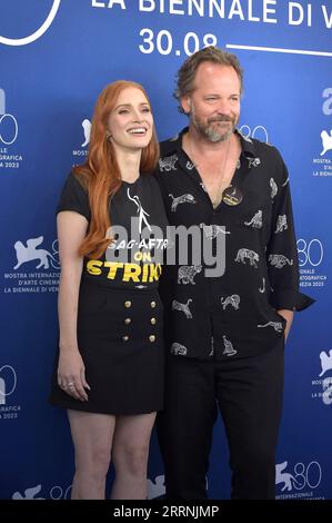 Venise, Italie. 08 septembre 2023. Jessica Chastain et Peter Sarsgaard assistent à un photocall pour le film "Memory" au 80e Festival International du film de Venise à Venise, Italie, le vendredi 8 septembre 2023. Photo de Rocco Spaziani/UPI crédit : UPI/Alamy Live News Banque D'Images