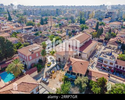 Vue de la vieille Antalya depuis un drone ou vue plongeante. C'est la zone de la vieille ville et du vieux port Banque D'Images