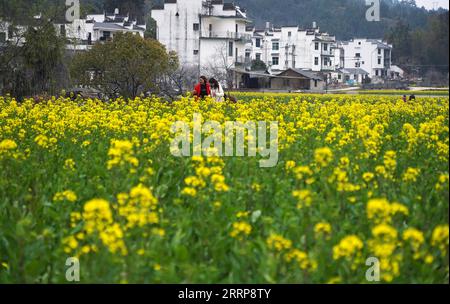 230304 -- SHANGRAO, le 4 mars 2023 -- les gens apprécient les fleurs dans un endroit pittoresque du comté de Wuyuan, dans la province de Jiangxi, dans l'est de la Chine, le 3 mars 2023. Paysage printanier à Wuyuan attire beaucoup de visiteurs avec la hausse de la température. CHINA-JIANGXI-WUYUAN-SPRING CN WanxXiang PUBLICATIONxNOTxINxCHN Banque D'Images