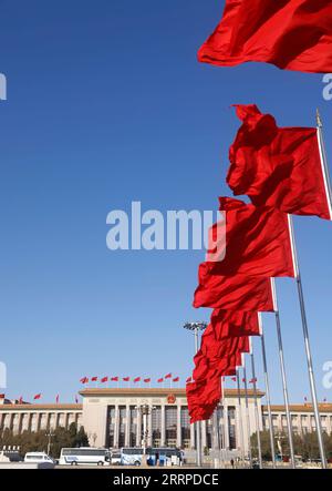 230314 -- PÉKIN, le 14 mars 2023 -- cette photo prise le 12 mars 2023 montre la Grande salle du peuple à Pékin, capitale de la Chine. Xinhua Headlines : Comment la Chine forme un nouveau leadership des institutions de l'État, organe consultatif politique supérieur FeixMaohua PUBLICATIONxNOTxINxCHN Banque D'Images