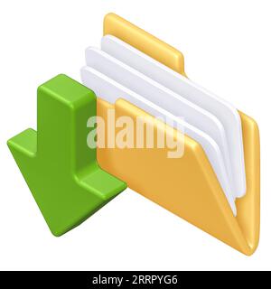 Icône de dossier de téléchargement avec chemin d'écrêtage, rendu 3D. Banque D'Images