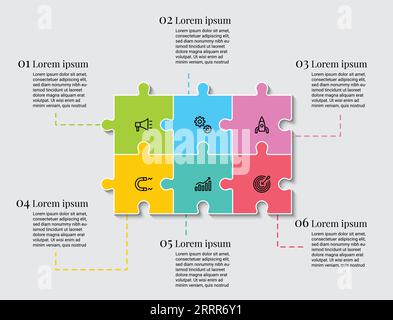Puzzle infographie processus en six étapes Illustration de Vecteur