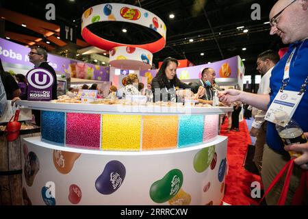 230523 -- CHICAGO, le 23 mai 2023 -- les gens visitent le salon Sweets and snacks à Chicago, aux États-Unis, le 23 mai 2023. Le salon des sucreries et des collations 2023 se tient au McCormick place à Chicago du 22 au 25 mai. Photo de /Xinhua U.S.-CHICAGO-BONBONS ET COLLATIONS EXPO VincentxD.xJohnson PUBLICATIONxNOTxINxCHN Banque D'Images