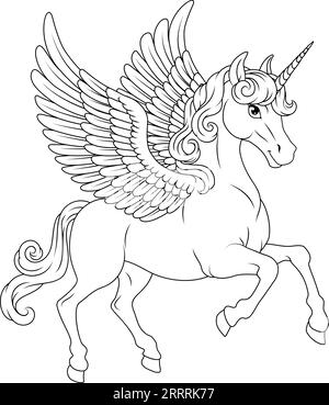 Pegasus Unicorn Wings Horn Horn Horse Animal Cartoon Illustration de Vecteur