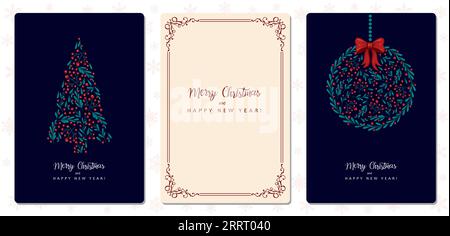 Vector Set de cartes modernes pour félicitations pour les vacances de Noël. Illustration de Vecteur