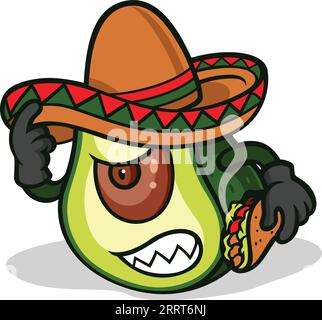 Avocat en colère avec chapeau Sombrero et tenant un Taco chaud Illustration de Vecteur