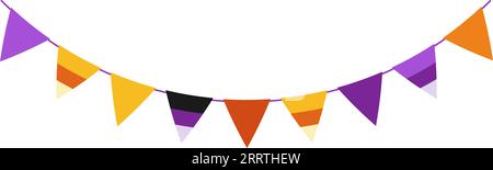 Drapeaux colorés de bandoulière halloween. Guirlande avec décor de drapeaux triangulaires pour la célébration d'Halloween. Fanions colorés décoratifs pour anniversaire, festival, Illustration de Vecteur