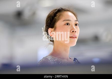 HANA YOSHIDA (JPN), pendant la pratique féminine, au Lombardia Trophy 2023 Memorial Anna Grandolfi, à IceLab, le 9 septembre 2023 à Bergame, Italie. Crédit : Raniero Corbelletti/AFLO/Alamy Live News Banque D'Images