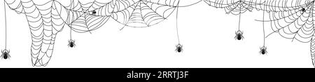 Suspension et coin toile d'araignée avec des araignées. Décor pour la célébration d'Halloween. Texture abstraite des pièges à insectes. Modèle graphique isolé. Vector illust Illustration de Vecteur