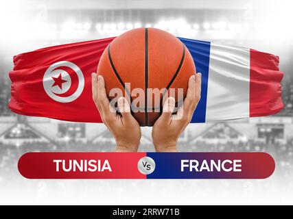 Image conceptuelle de la coupe de compétition de basket-ball des équipes nationales de France vs Tunisie Banque D'Images