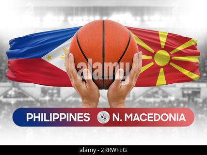 Image conceptuelle de la coupe de compétition des équipes nationales de basket-ball Philippines vs Macédoine du Nord Banque D'Images