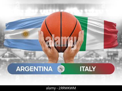 Image conceptuelle des équipes nationales de basket-ball Argentine vs Italie basket-ball match compétition Cup Banque D'Images