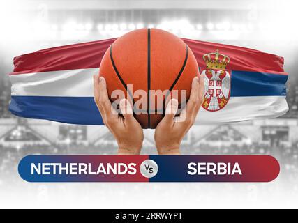 Image conceptuelle de la coupe de compétition de basket-ball des équipes nationales des pays-Bas vs Serbie Banque D'Images