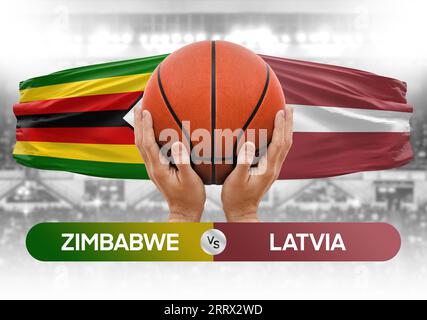 Image conceptuelle de la coupe de compétition de basket-ball des équipes nationales de Lettonie vs Zimbabwe Banque D'Images