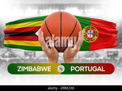 Image conceptuelle de la coupe de compétition de basket-ball des équipes nationales de basket-ball du Zimbabwe vs Portugal Banque D'Images