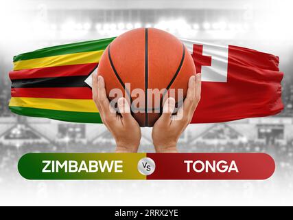 Image conceptuelle de la coupe de compétition de basket-ball des équipes nationales de basket-ball du Zimbabwe vs Tonga Banque D'Images