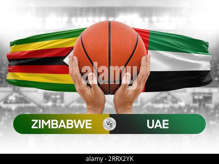 Image conceptuelle de la coupe de compétition de basket-ball entre les équipes nationales de basket-ball des Émirats arabes Unis et Zimbabwe Banque D'Images