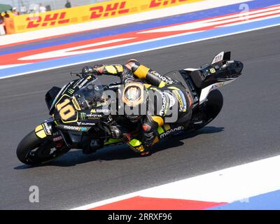 Misano Adriatico, ITA. 08 septembre 2023. 10 Luca Marini Mooney VR46 Racing Team lors du MotoGP Red Bull Grand Prix de Saint-Marin et des essais libres Rimini Riviera vendredi 8, 9 et 10 septembre 2023, au Misano World circuit, Italie. (Photo de Fabio Averna/Sipa USA) crédit : SIPA USA/Alamy Live News Banque D'Images